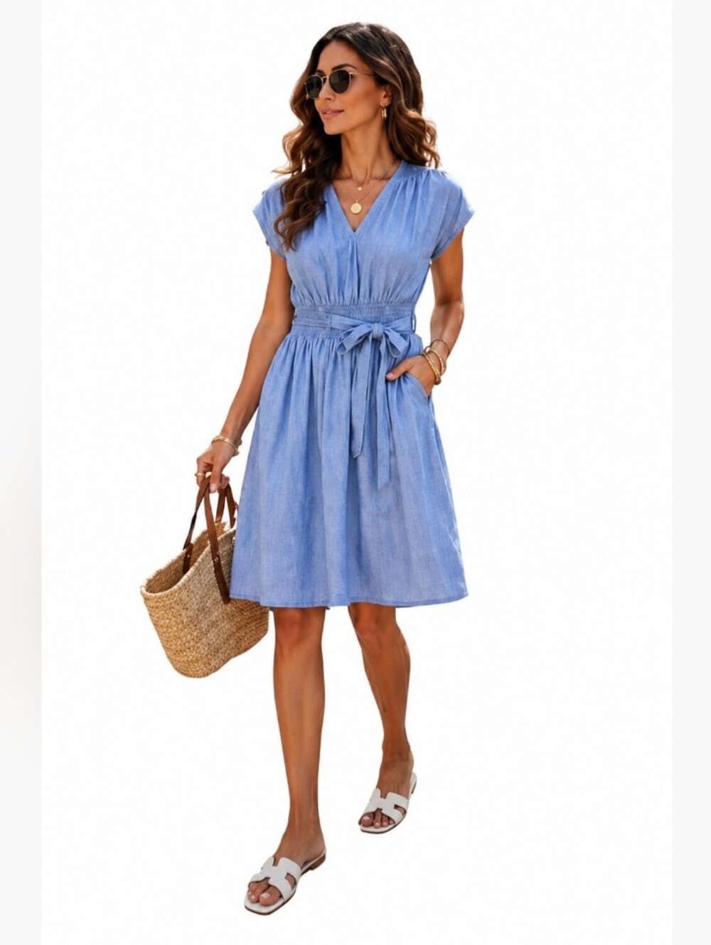 Linen Midi Dress With Cinched Waist From Morgan Taylor